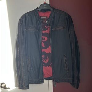 Danier Black with brown men’s leather jacket